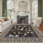 Black Floral Area Rug 8x10 for Living Room Bedroom | Large Soft Dog Rugs for - Image 4