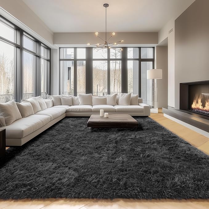 Black 8x10 Area Rugs for Living Room, Large Fluffy Shag Bedroom Rug, Ultra Soft - Image 4