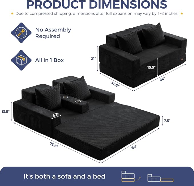 MAXYOYO Loveseat Sofa Bed, 4 in 1 Convertible Boneless Couch Folding Recliner - Image 2