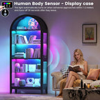 HNEBC Arched Book Shelf with Glass Doors, LED Bookcase with RGB Lights - Image 3