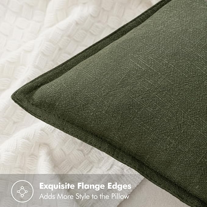 MIULEE Decorative Linen Lumbar Pillow Covers 12x20 Inch Dark Olive Green | Boho - Image 2