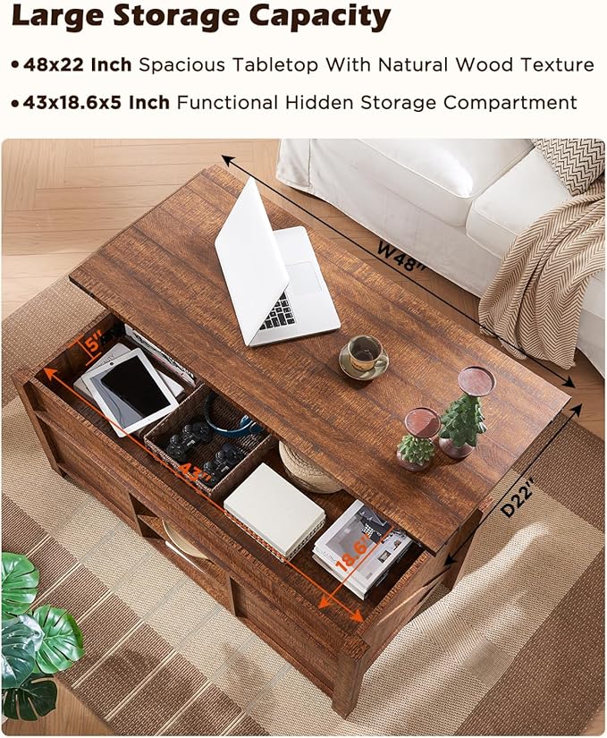 OKD 48" Farmhouse Lift Top Coffee Table - Image 4