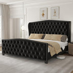 LARMACE King Size Bed Frame Velvet Upholstered Platform Bed by LARMACE