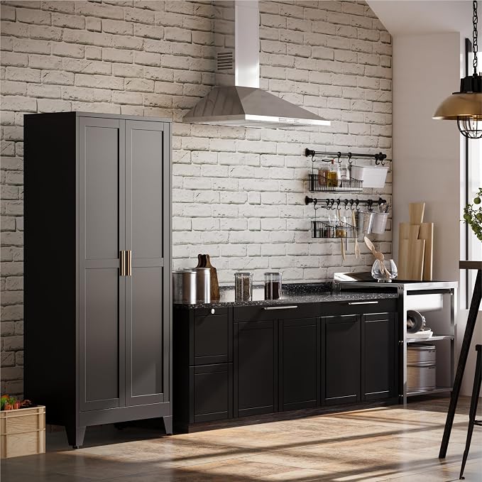 Bevivog Black Tall Bathroom Storage Cabinet, Metal Storage Cabinet - Image 5