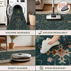Dark Green Washable Kitchen Runner Rug, Stain Resistant Rugs - Image 5