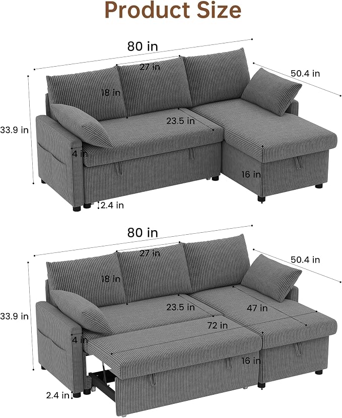 Sofa Bed, Apartment and Sunroom, Dark Gray - Image 2