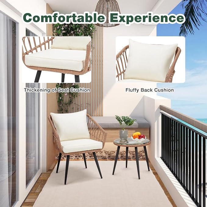 ECOTOUGE 3 Piece Wicker Patio Bistro Set, Outdoor Rattan Dining Set - Image 5