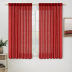 MIULEE Red Linen Short Curtains 52x63 Inch Long 2 Panel by MIULEE