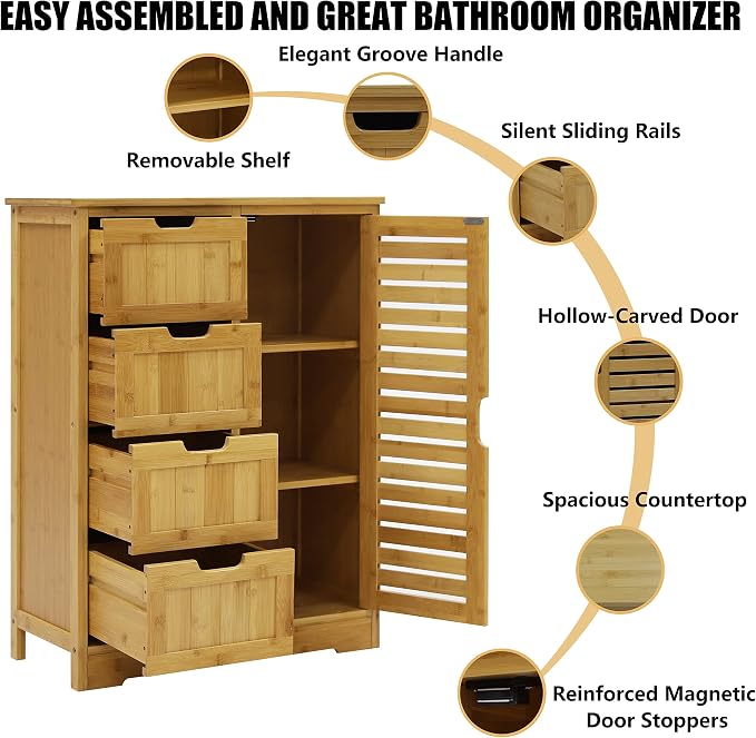 Yardenaler Bamboo Bathroom Storage Cabinet - Image 4