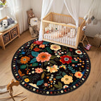 RELEANY Floral Washable Round 6ft Area Rug Black | Flower Carpet Print Boho - Image 8