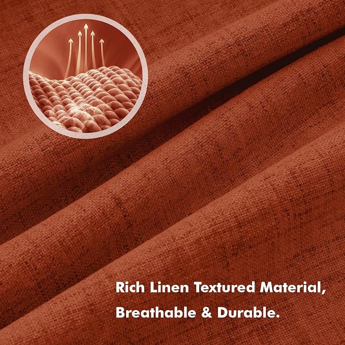 MIULEE Fall 100% Blackout Linen Curtains 42 x 84 Inch Burnt Orange 2 Panels | - Image 3