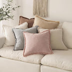 MIULEE Boho Linen Fringe Decorative Throw Pillow Covers Light Pink 20x20 | Set - Image 6