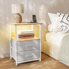 Fixwal Night Stand with Charging Station, LED Nightstand with U-S-B Ports and - Image 5