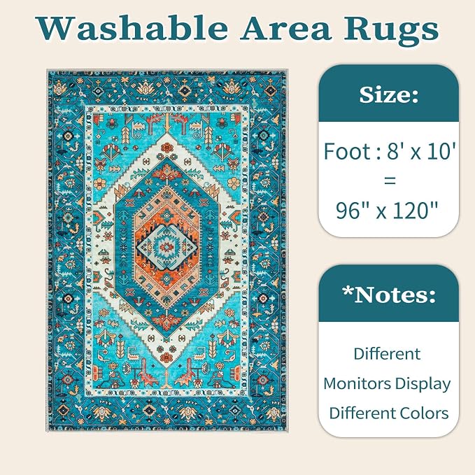 SERISSA 8x10 Washable Non Slip Boho Area Rug - Image 6