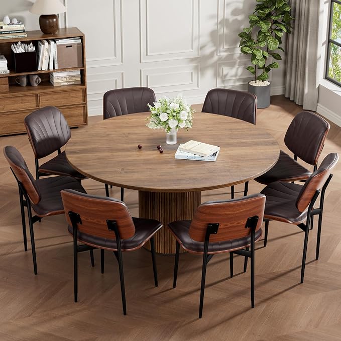 REONEY Dining Chairs Set of 8, Mid-Century Modern Upholstered PU Leather Chairs - Image 3