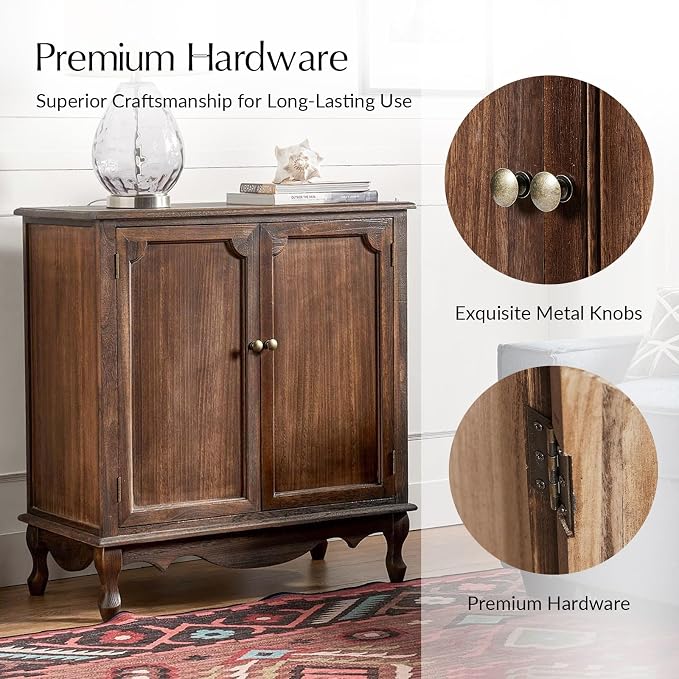 Solid Wood Sideboard with Adjustable Feet, 2 Shelves Storage Accent Cabinet - Image 5