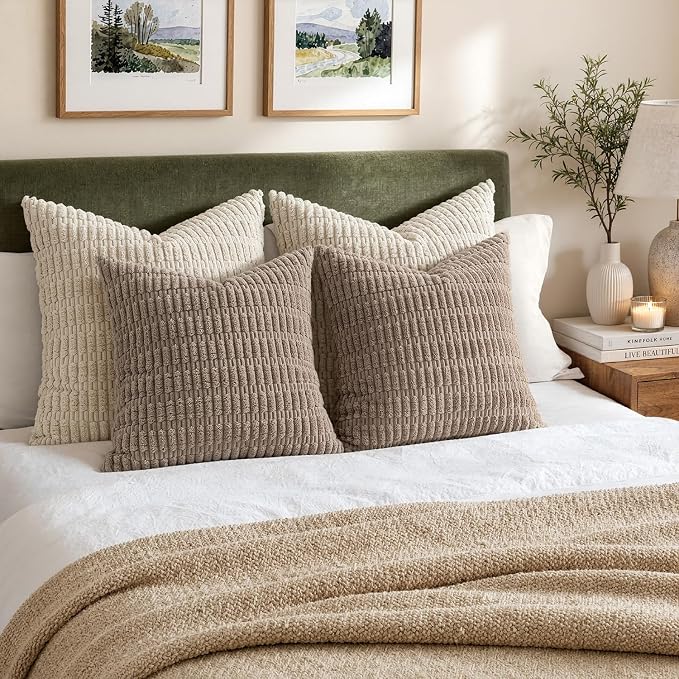 MIULEE Euro Sham Corduroy Decorative Throw Pillow Covers 24x24 Light Brown | - Image 2