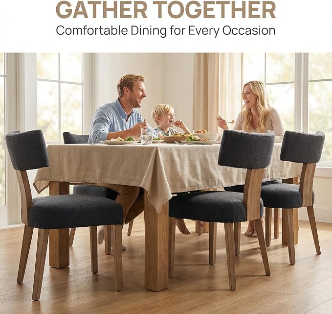 HNY Mid Century Modern Dining Chairs Set of 4, Farmhouse Linen Upholstered - Image 3
