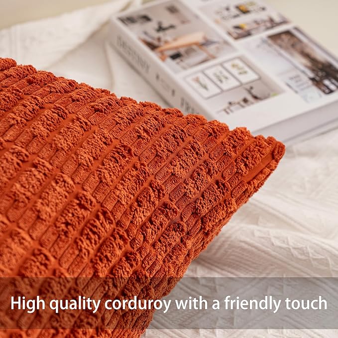 Aegero Pack of 2 Corduroy Decorative Throw Pillow Covers 12x24 Inch, Rust | - Image 2