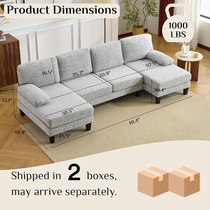 Karl home 110" U-Shape Sectional Couches - Image 2