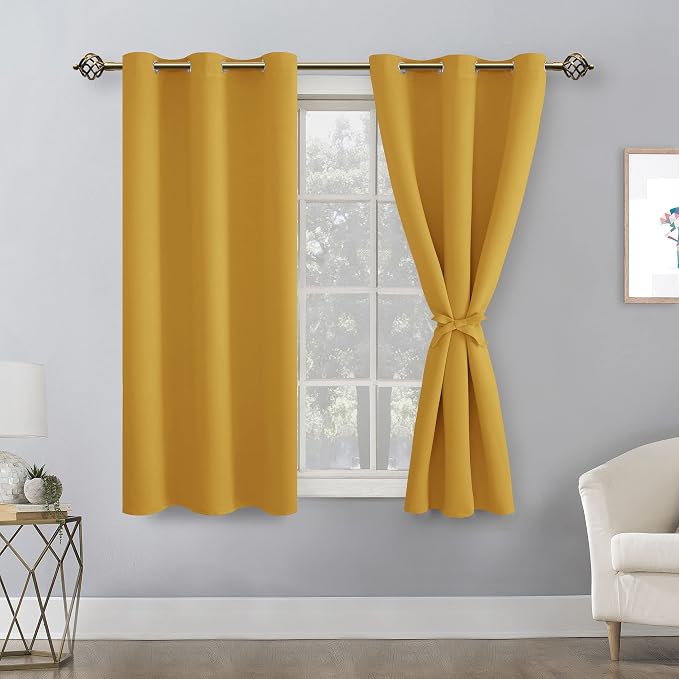 Blackout Curtains for Bedroom, Mustard Yellow 38 x 54 Inch 2 Panels | Thermal - Image 8