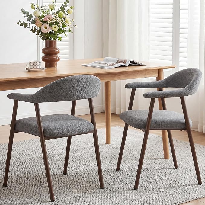 DUMOS Dining Chairs Set of 2, Linen Fabric Upholstered Kitchen Side Chairs by DumosLifestyle