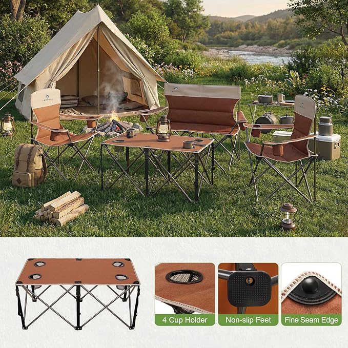 Camping Chair Set of 3, Outdoor Folding Camping Chairs - Image 5