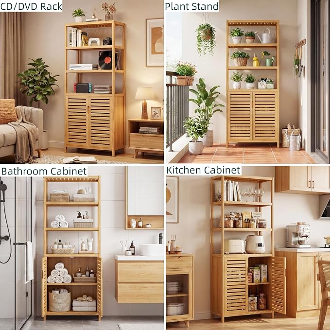 HIFIT 2 Set Tall Shelf Unit Bamboo Storage Cabinet - Image 4