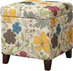 Adeco 18 Inch High Cube Ottoman Storage, Floral Printed Linen Chair Foot Stools by Adeco
