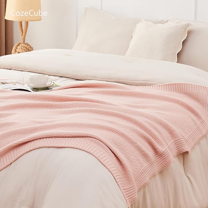 CozeCube Pink Seed Stitch Throw Blanket 50"x60", Farmhouse Decor | Blanket - Image 6