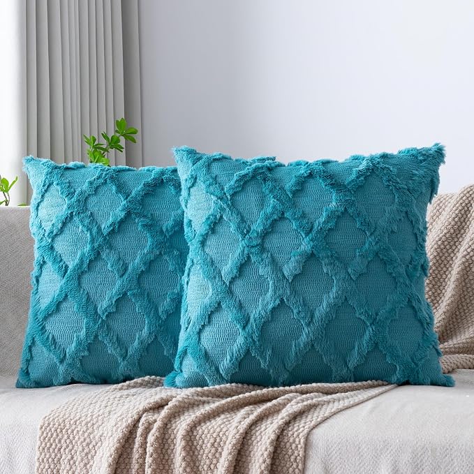 Set of 2 Soft Moroccan Throw Pillow Covers 24x24 Inch Plush Boho Decorative by Cozoomy