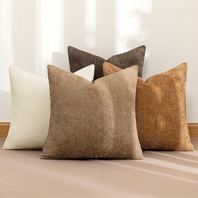 MIULEE Soft Decorative Chenille Fall Pillow Covers Brown 16x16 Pack of 4 | - Image 2