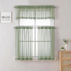 Sage Green Sheer Kitchen Curtains 36 Inch Length 2 Pieces, Solid Volie Small - Image 7