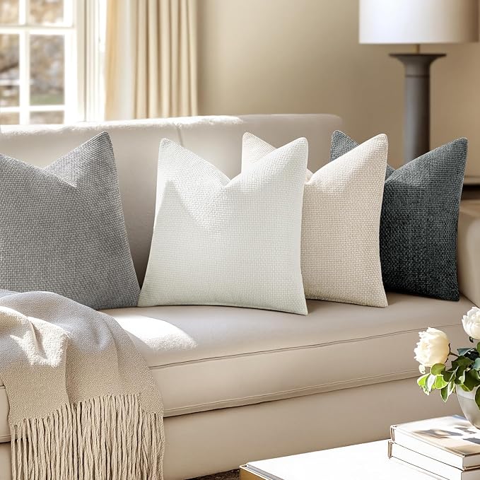 MIULEE Soft Decorative Chenille Pillow Covers Gray 18x18 Pack of 4 | Minimalist - Image 5