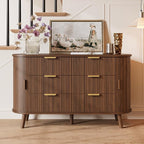 Decofy Fluted 6 Drawers Dresser, Curved Profile & Sturdy Legs, Wood TV Stand - Image 4
