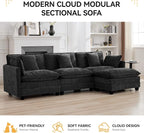 111'' Sectional Cloud Deep Seat Couch, Modern Comfy Chenille L Shaped Sectional - Image 7
