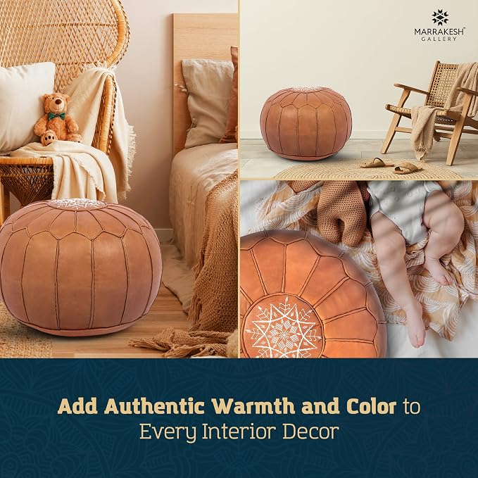 Marrakesh Gallery Genuine Leather Round Pouf Unstuffed - Image 8