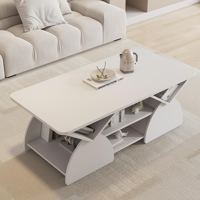 Modern White Coffee Table 47 in, Rectangular Living Room Table - Image 5