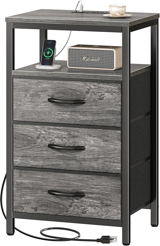 Huuger Nightstand with Charging Station, 27.6 Inch End Table Bedside Table with - Image 9