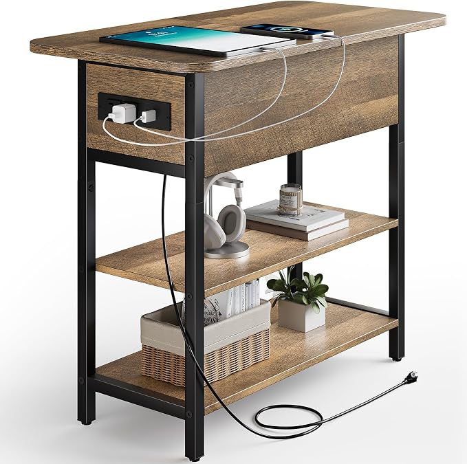Yoobure End Table with Charging Station, Flip Top Side Table with USB Ports and by Yoobure