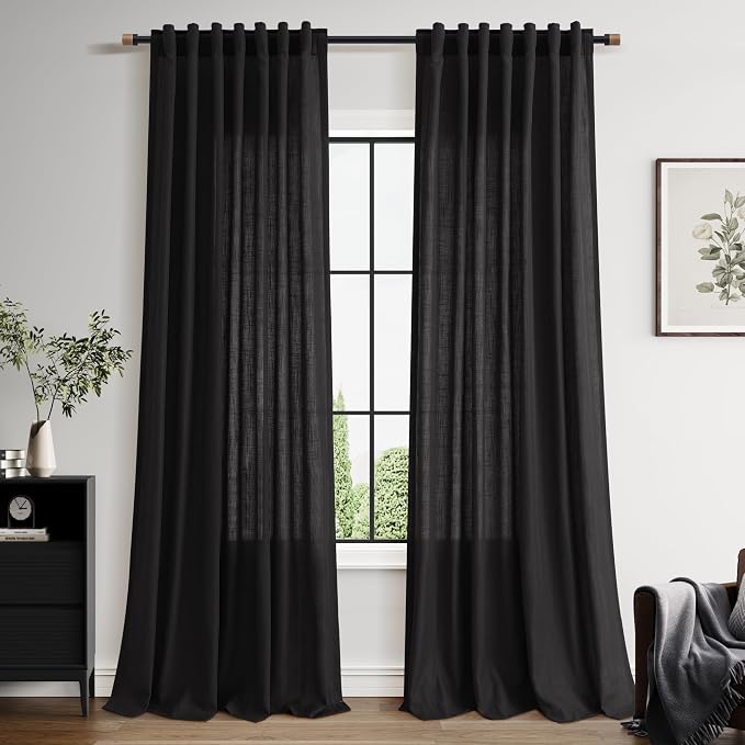 Vintage Black Linen Curtains 96 Inches Long by Nanspring