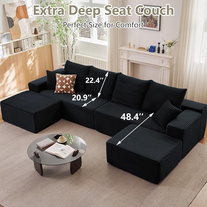 140" Sectional Cloud Couch for Living Room, Modular Floor Deep-Seat Sofa - Image 7