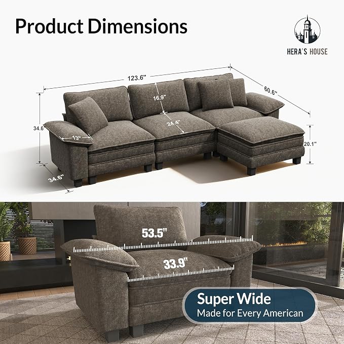 HERA'S HOUSE 124" Modular Sectional Sofa, Oversized L Shaped Couches - Image 2