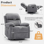 Korser Recliner Chair, 360 Swivel Rocker Chair - Image 2