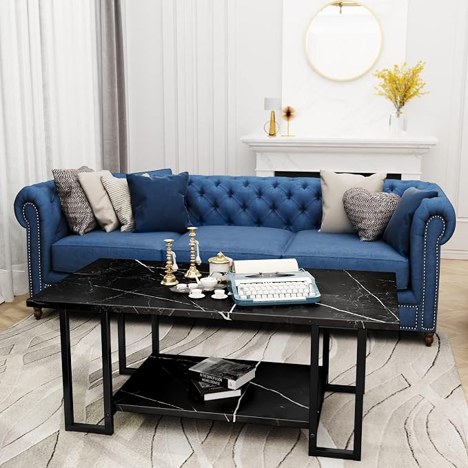 AWQM Marble Coffee Table, Faux Marble Top Rectangular Coffee Table - Image 4