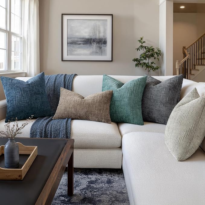 MIULEE Chenille Textured Throw Pillow Covers Teal 18x18 Set of 2 | Slubby - Image 6