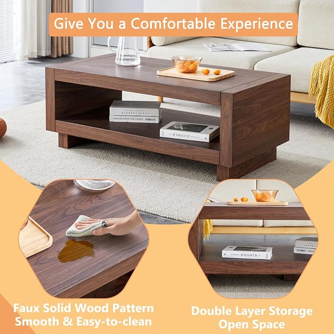 Walnut Mid-Century Coffee Table, 47.2" W×23.6" D×18" H，Rectangular MDF Storage - Image 5