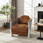 Art Leon Genuine Leather Chair, Mid Century Industrial Accent Arm Chair - Image 6