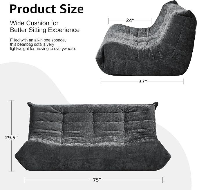 Bean Bag Chairs for Adults Giant Bean Bag Chair Memory Foam BeanBag Chair Bean - Image 2