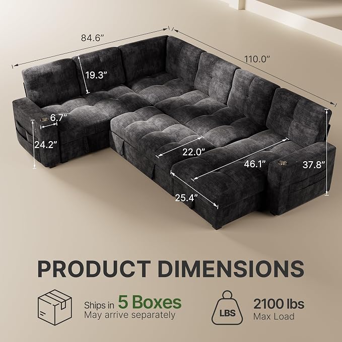 Marsail 110" Sectional Sleeper Sofa - Image 2